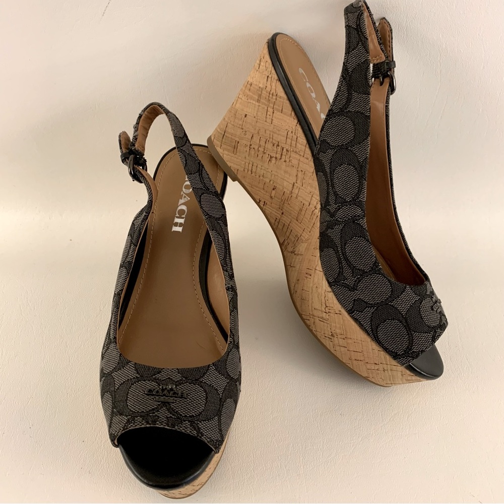 Coach Black Canvas Logo Wedges